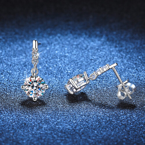 Bông Tai Bạc S925 Đính Kim Cương Moissanite BTN019 1 Carat