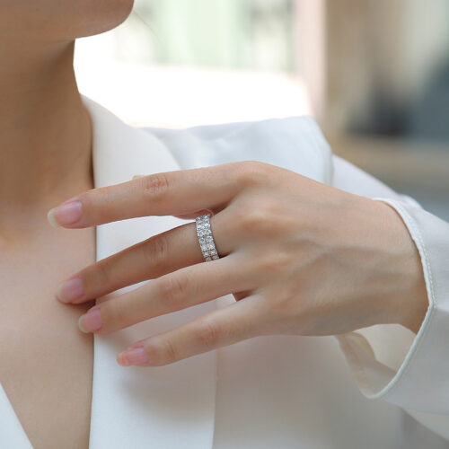 Nhẫn Nữ Đính 18 Viên Kim Cương Moissanite Bạc S925 NHN071