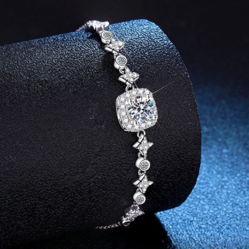 Lắc Chân Ngôi Sao Và Mặt Trăng Đính Kim Cương Moissanite Bạc S925 VDN037
