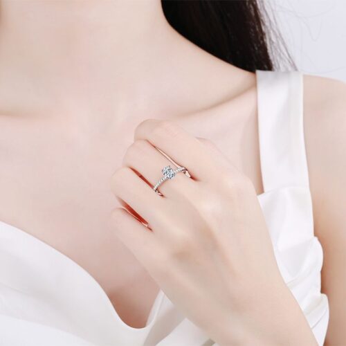 Nhẫn Nữ Sang Trọng Đính Kim Cương Moissanite 1 Carat Bạc S925 NHN041