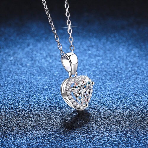Dây Chuyền Hình Trái Tim Đính Kim Cương Moissanite 1 carat Bạc S925 DCN065