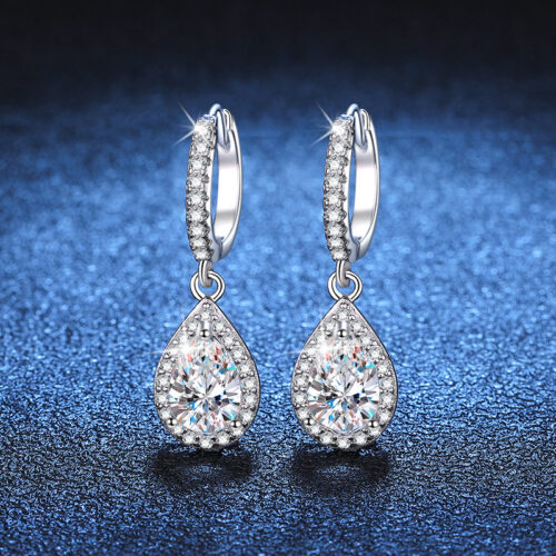 Hoa Tai Giọt Nước Đính Kim Cương Moissanite 1 Carat Bạc S925 BTN063