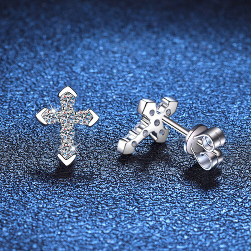 Hoa Tai Chữ Thập Đính Kim Cương Moissanite Bạc S925 BTN053