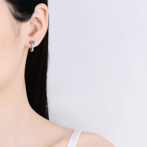 Bông Tai Chữ U Đính Kim Cương Moissanite Bạc S925 BTN029