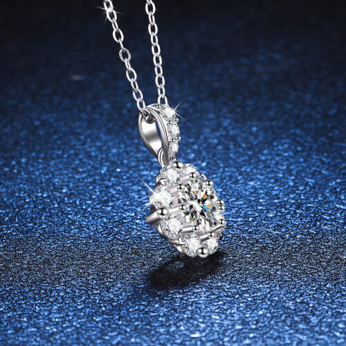 Dây Chuyền Hoa Mặt Trời Đính Kim Cương Moissanite 1 Carat Bạc S925 DCN045