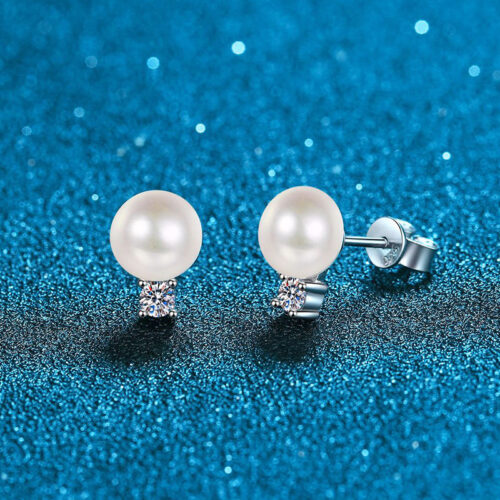 Hoa Tai Ngọc Trai Đính Kim Cương Moissanite Bạc S925 BTN031 30 Điểm