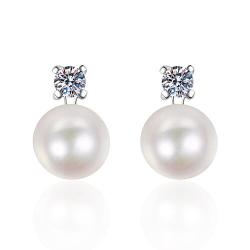 Hoa Tai Ngọc Trai Đính Kim Cương Moissanite Bạc S925 BTN031 30 Điểm