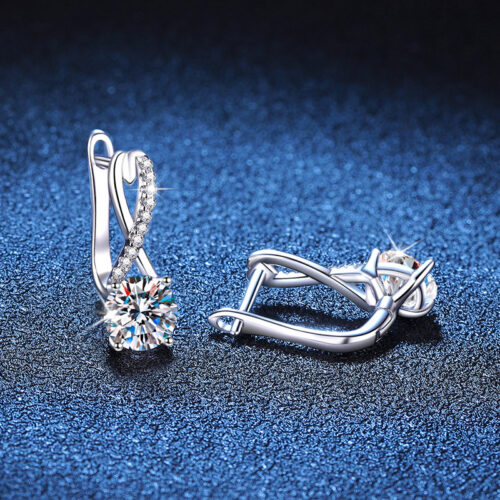 Bông Tai Chéo Cao Cấp Đính Kim Cương Moissanite 1 Carat Bạc S925 BTN069