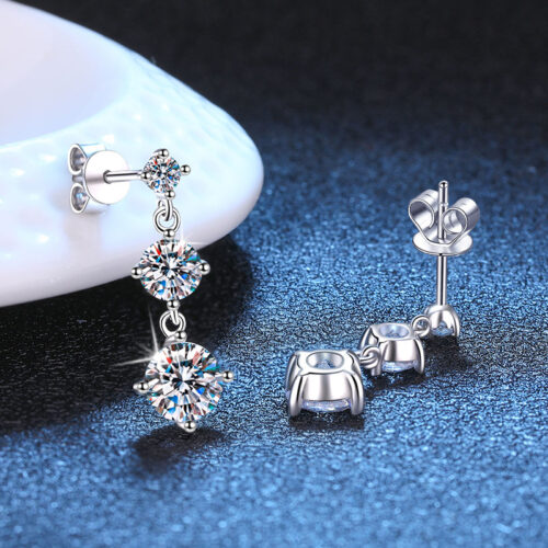 Bông Tai Kiểu Hàn Quốc Đính Kim Cương Moissanite Bạc S925 BTN048