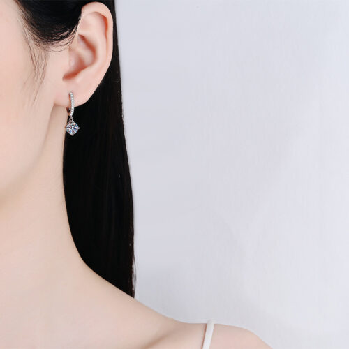 Bông Tai Khảm Kim Cương Moissanite Cao Cấp Bạc S925 BTN030 Mẫu 50 Điểm