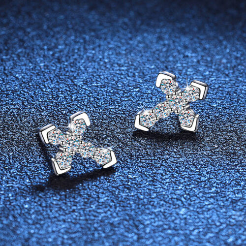 Hoa Tai Chữ Thập Đính Kim Cương Moissanite Bạc S925 BTN053