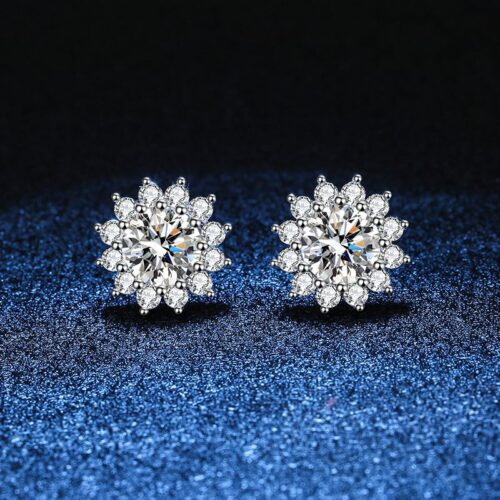 Bông Tai Hoa Hướng Dương Đính Kim Cương Moissanite Bạc S925 BTN040 50 Điểm