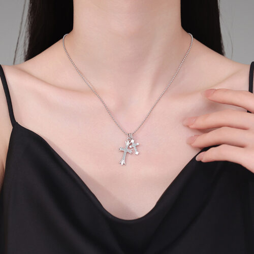 Vòng Cổ 2 Chữ Thập Đính Kim Cương Moissanite Bạc S925 DCN078