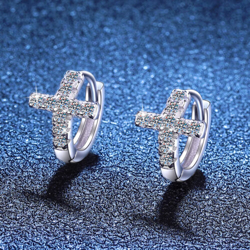 Bông Tai Kiểu Hàn Đính Kim Cương Moissanite Bạc S925 BTN055