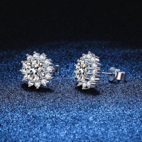 Bông Tai Hoa Hướng Dương Đính Kim Cương Moissanite Bạc S925 BTN040 50 Điểm