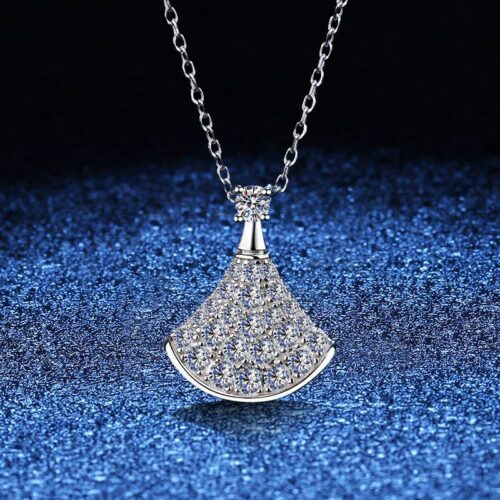 Dây Chuyền Hình Quạt Đính Kim Cương Moissanite Bạc S925 DCN075