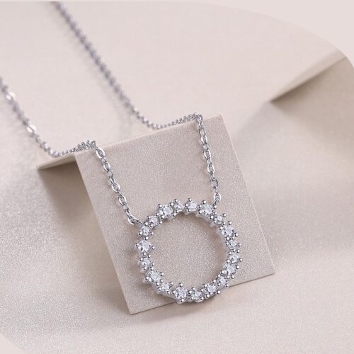 Vòng Cổ Hình Tròn Chất Đính Kim Cương Moissanite Bạc S925 DCN110