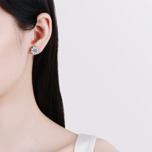 Hoa Tai Hoa Hướng Dương Kim Cương Moissanite Bạc S925 BTN025 30 Điểm