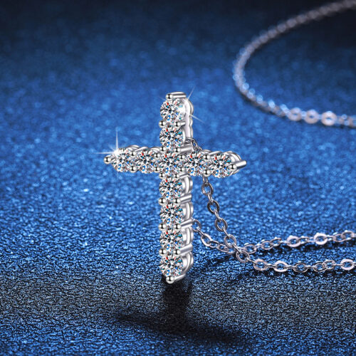 Vòng Cổ Chữ Thập Đính Kim Cương Moissanite Bạc S025 DCN055