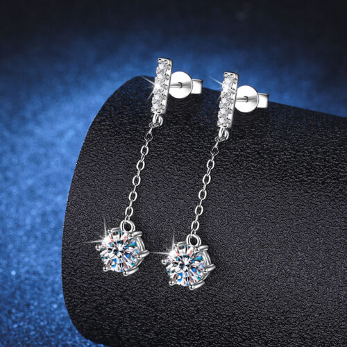 Bông Tai Kiểu Hàn Quốc Đính Kim Cương Moissanite 1 Carat Bạc S925 BTN064