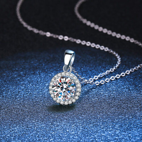 Dây Chuyền Hình Tròn Đính Kim Cương Moissanite Bạc S025 DCN052 1 Carat
