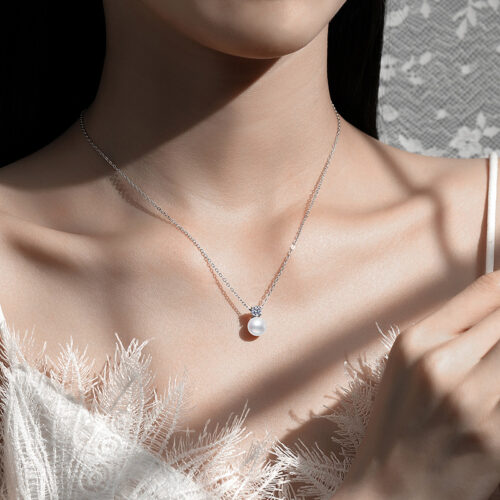 Dây Chuyền Ngọc Trai Đính Kim Cương Moissanite Bạc S925 DCN074