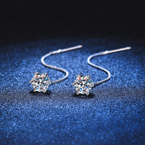 Hoa Tai Sáu Móng Kim Cương Moissanite 1 Carat Bạc S925 BTN022