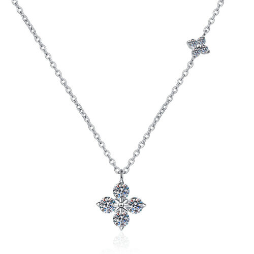 Dây Chuyền Cỏ Bốn Lá Đính Kim Cương Moissanite 1.2 Carat Bạc S925 DCN033 Vàng Trắng