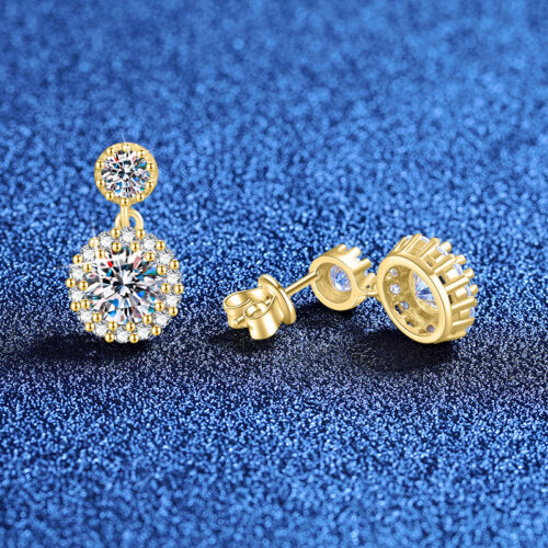 Hoa Tai Tròn Khí Chất Kim Cương Moissanite 1 Carat Bạc S925 BTN026 Màu Bạc