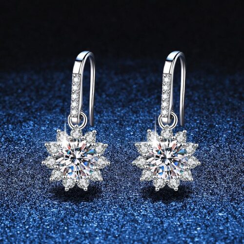 Bông Tai Hoa Hướng Dương Đính Kim Cương Moissanite 1 Carat Bạc S925 BTN065