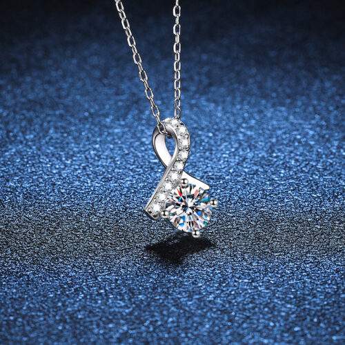 Vòng Cổ Nơ Đính  Kim Cương Moissanite 1 Carat Bạc S025 DCN058