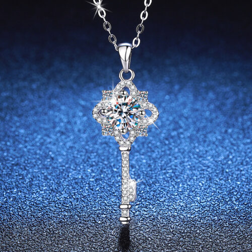 Dây Chuyền Chìa Khóa Đính Kim Cương Moissanite 1 Carat Bạc S925 DCN036