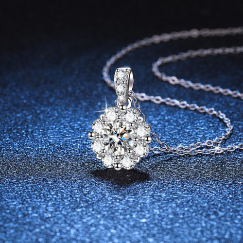 Dây Chuyền Hoa Mặt Trời Đính Kim Cương Moissanite 1 Carat Bạc S925 DCN045