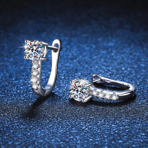 Bông Tai Chữ U Đính Kim Cương Moissanite Bạc S925 BTN029