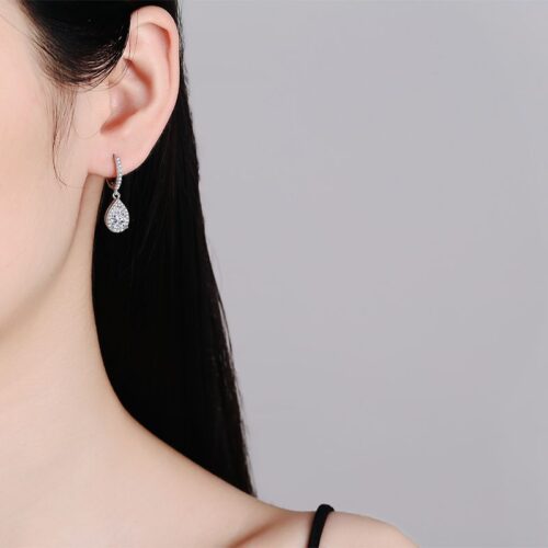Hoa Tai Giọt Nước Đính Kim Cương Moissanite 1 Carat Bạc S925 BTN063