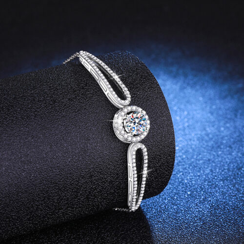 Vòng Tay Hình Tròn Cao Cấp Đính Kim Cương Moissanite 1 Carat Bạc S925 VDN025