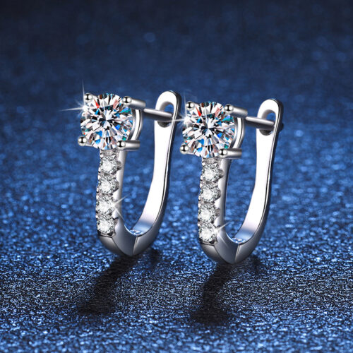 Bông Tai Chữ U Đính Kim Cương Moissanite Bạc S925 BTN029