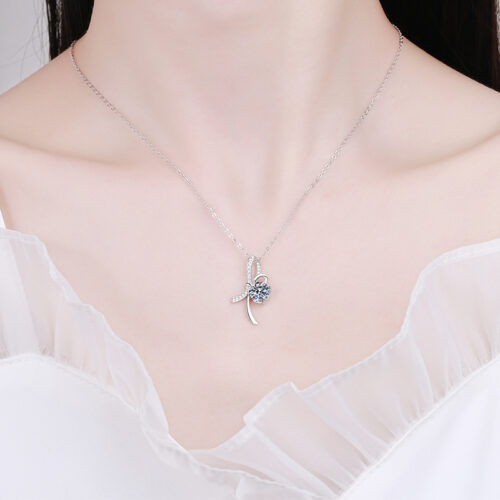 Vòng Cổ Nơ Đính Kim Cương Moissanite Lấp Lánh Bạc S925 DCN047