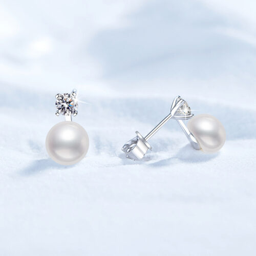 Hoa Tai Ngọc Trai Tự Nhiên Đính Kim Cương Moissanite Bạc S925 BTN070