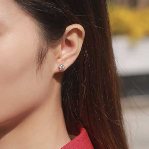 Bông Tai Hình Vuông Đính Kim Cương Moissanite 1 Carat Bạc S925 BTN075