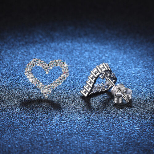 Bông Tai Trái Tim Đính Kim Cương Moissanite Bạc S925 BTN036