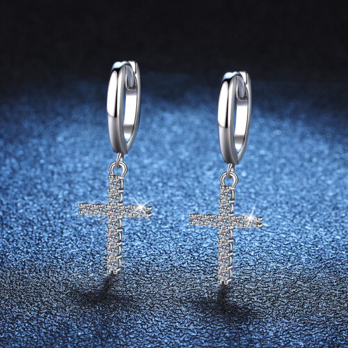 Bông Tai Chữ Thập Đính Kim Cương Moissanite Bạc S925 BTN044