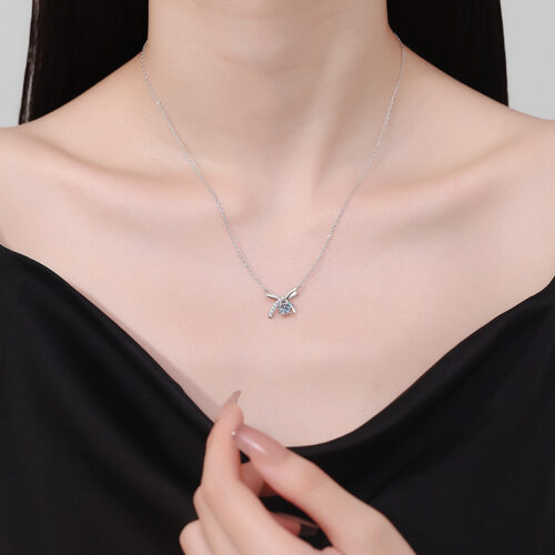 Dây Chuyền Nơ Khí Chất Đính Kim Cương Moissanite Bạc S025 DCN059