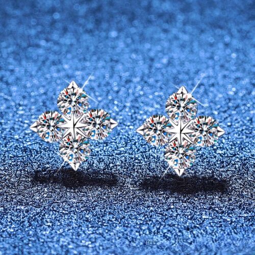 Hoa Tai Cỏ Bốn Lá Đính Kim Cương Moissanite Bạc S925 BTN050