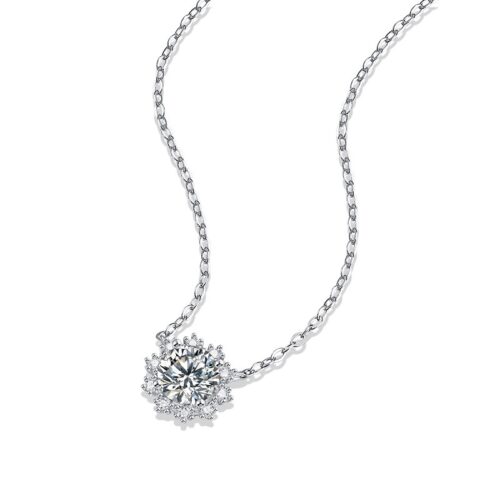 Vòng Cổ Hoa Tuyết Đính Kim Cương Moissanite 1 Carat Bạc S925 DCN105