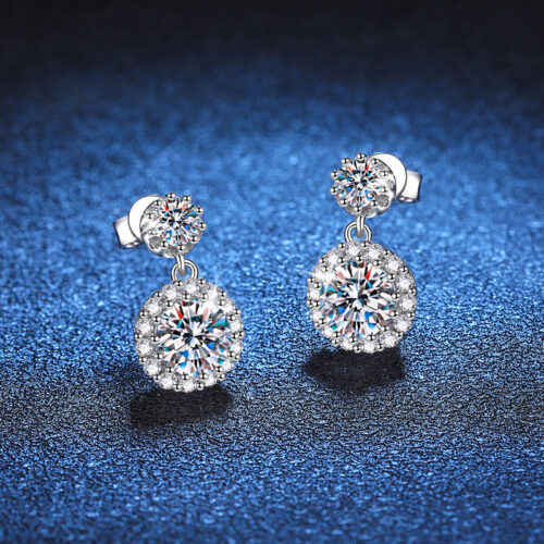 Hoa Tai Tròn Khí Chất Kim Cương Moissanite 1 Carat Bạc S925 BTN026 Màu Bạc