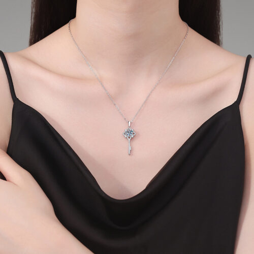 Dây Chuyền Chìa Khóa Đính Kim Cương Moissanite 1 Carat Bạc S925 DCN036