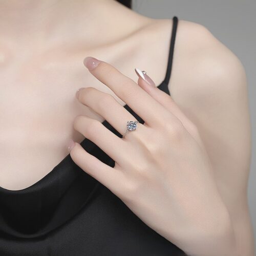 Nhẫn Nữ Cá Tính Đính Kim Cương Moissanite 1 Carat Bạc S925 NHN040