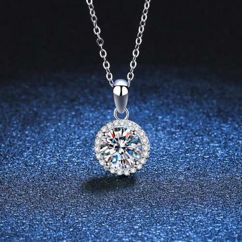 Dây Chuyền Hình Tròn Đính Kim Cương Moissanite Bạc S025 DCN052 1 Carat