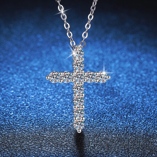 Vòng Cổ Chữ Thập Đính Kim Cương Moissanite Bạc S025 DCN055